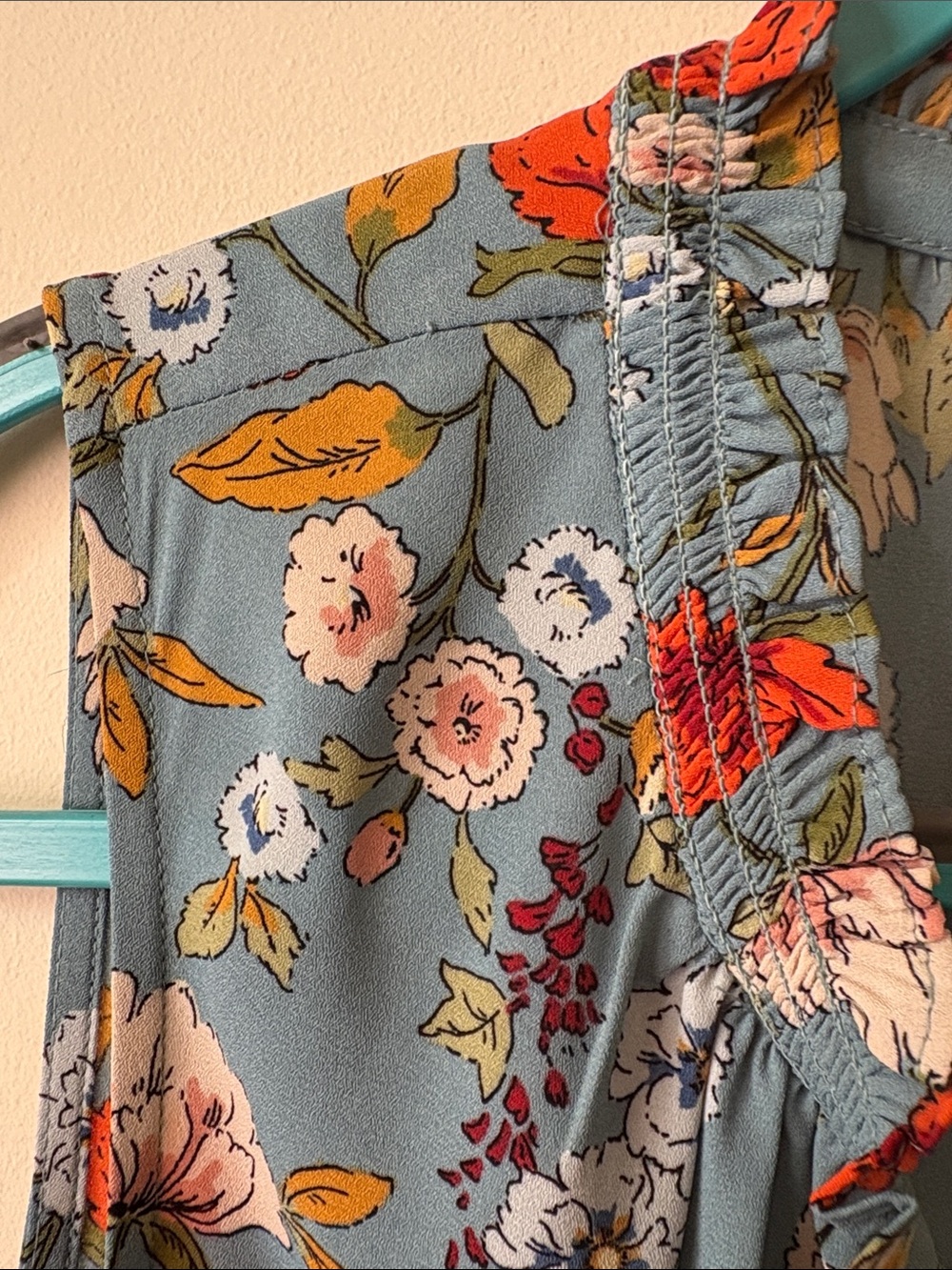 Daniel Rainn Teal Floral Ruffle V-Neck Sleeveless Top - Picture 7 of 7